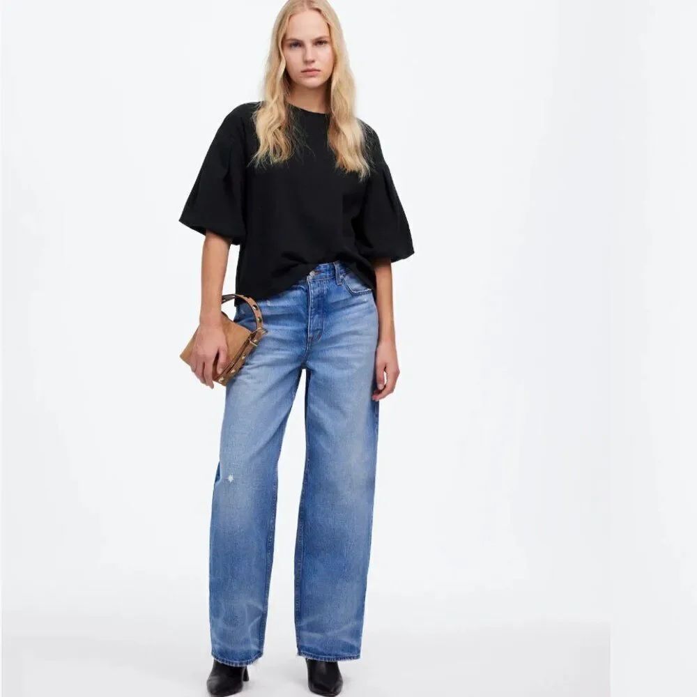 Madewell NT335 Black Puff-Sleeve Sweatshirt Tee size xs
